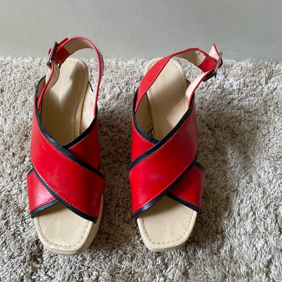 Zara Shoes Zara Sz7 Rednavy Wooden Platform 4 Heel Poshmark